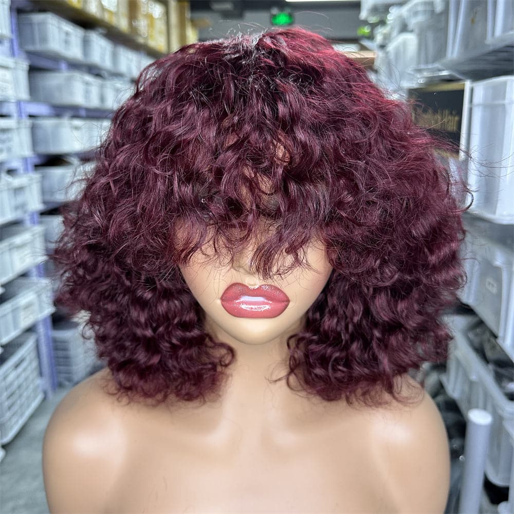 Natural Black Color Machine Made Bang Wig Water Wave Double Drawn - Goodluck Hair